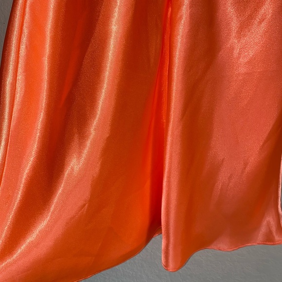 HEMLINE Cowl Neck Silky Sleek Orange Satin Slip Mini Coquette Party Dress Sz XS - Picture 11 of 12
